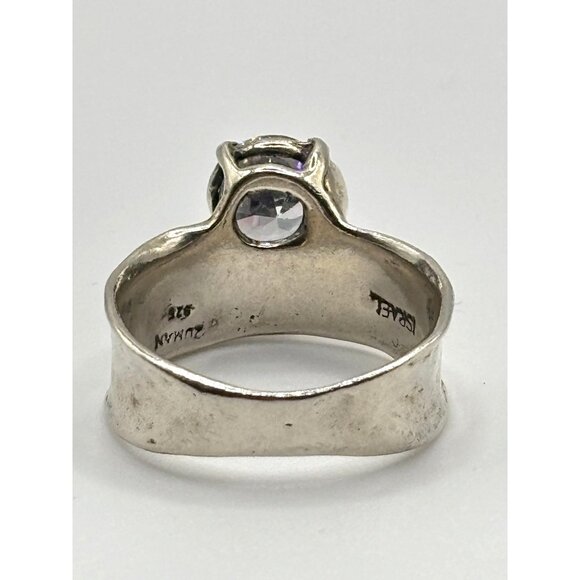 Noa Zuman Israel 925 Sterling Silver White Stone Hammered Ring Size 9 - Picture 2 of 11